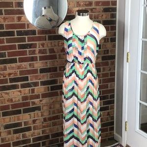 Takara colorful chevron stripe print maxi dress t-back lined size 13